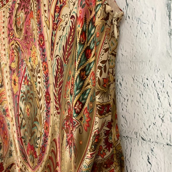 Lauren Ralph Lauren Paisley Silk Dress Size 12 Sleeveless Scarf Hem V-neck Boho - Picture 6 of 10